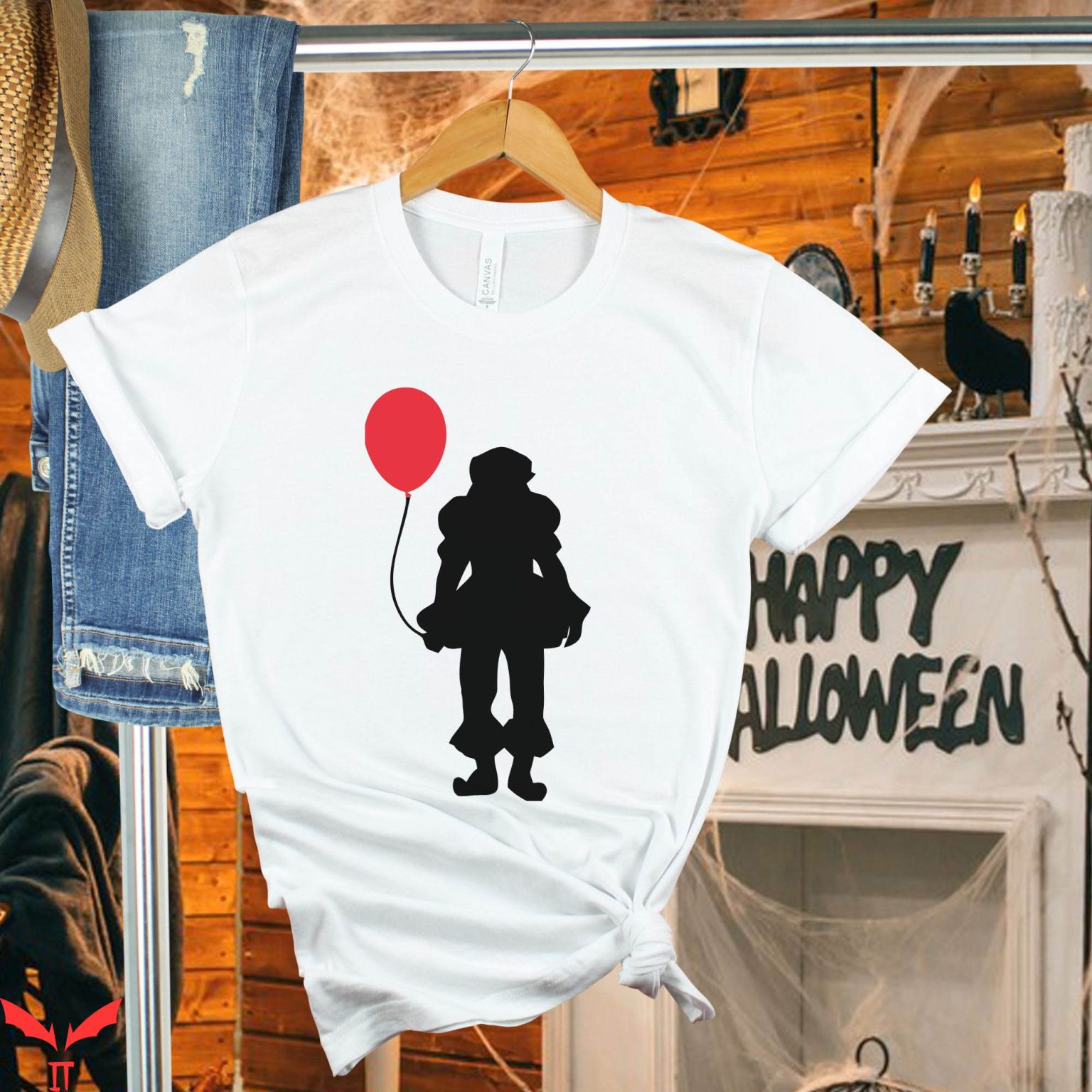 IT Pennywise T Shirt Silhouette Scary Clown Red Balloon