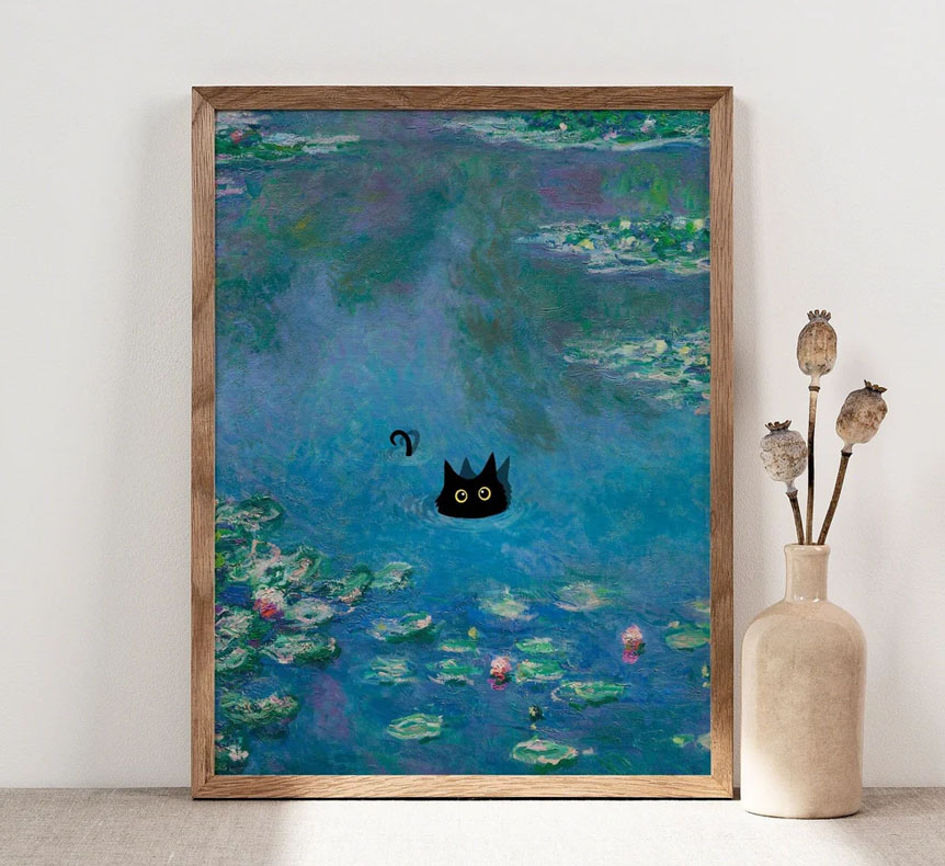 Monet Waterlily Cat Print Claude Monet Cat Poster