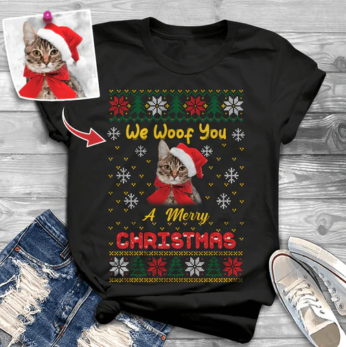 We Woof You A Merry Christmas Custom Photo T-shirt