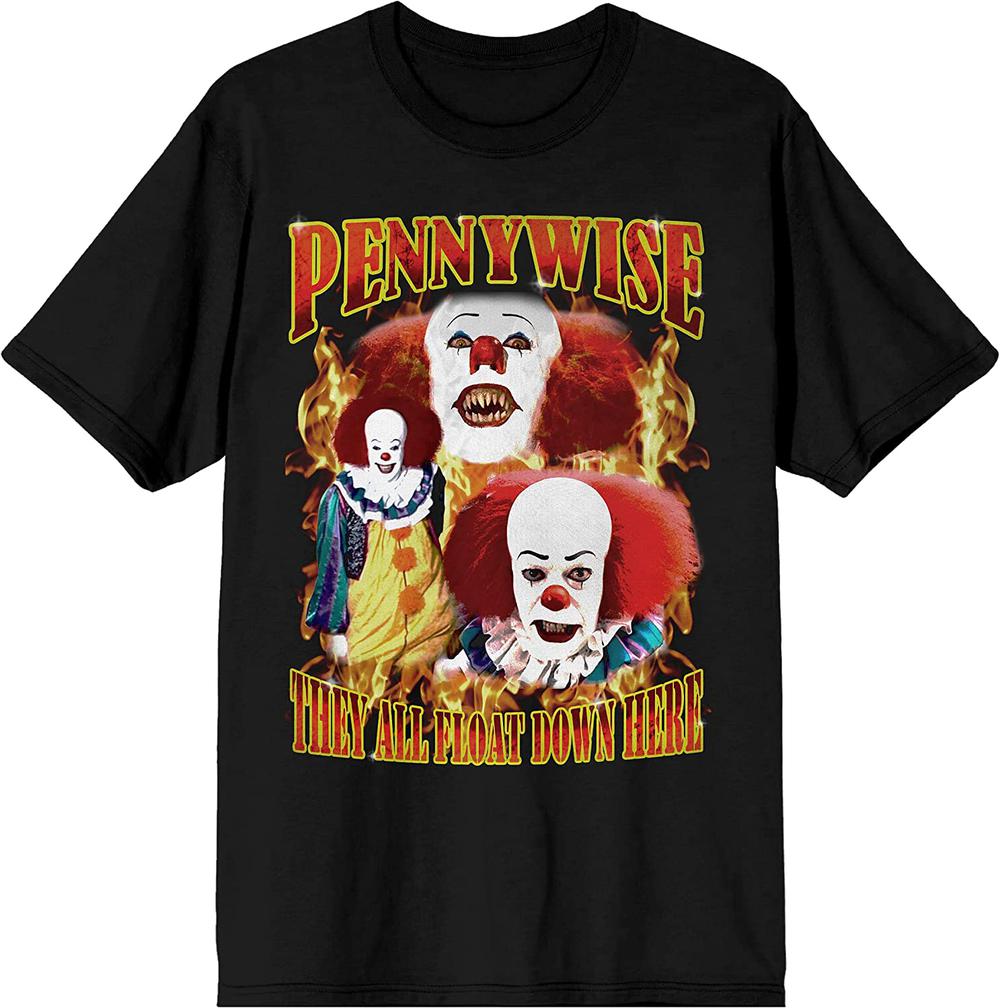IT Pennywise T-Shirt 1990s Flames They All Float Down Here
