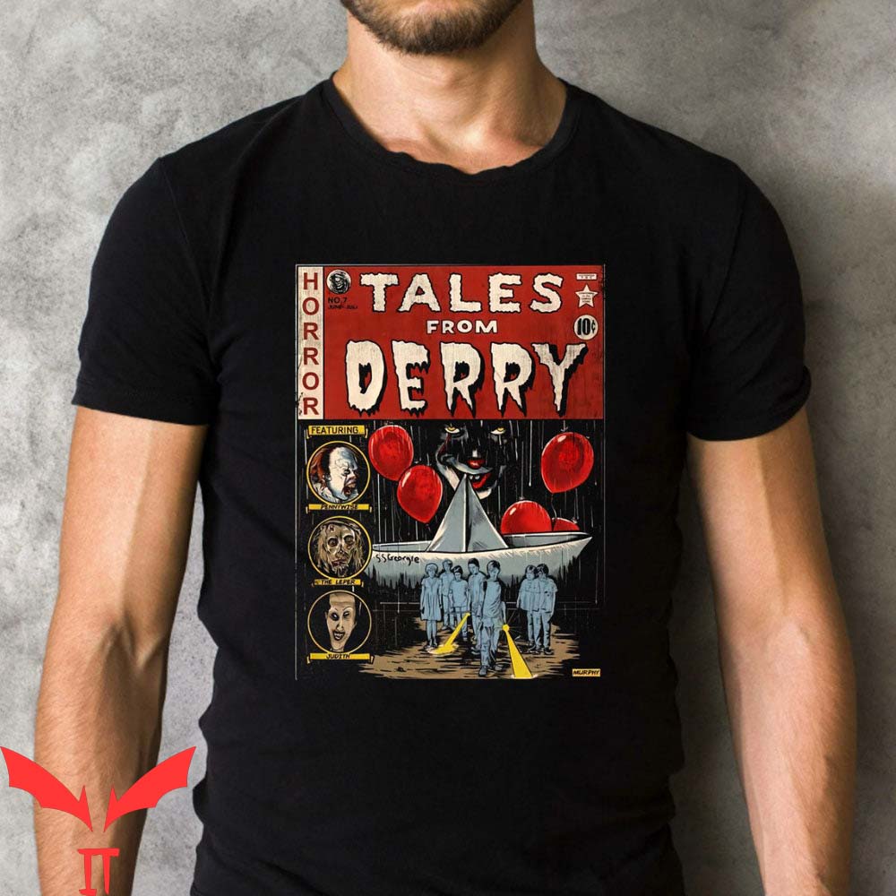 IT Pennywise T-Shirt Tales From Derry White Boat Red Balloon