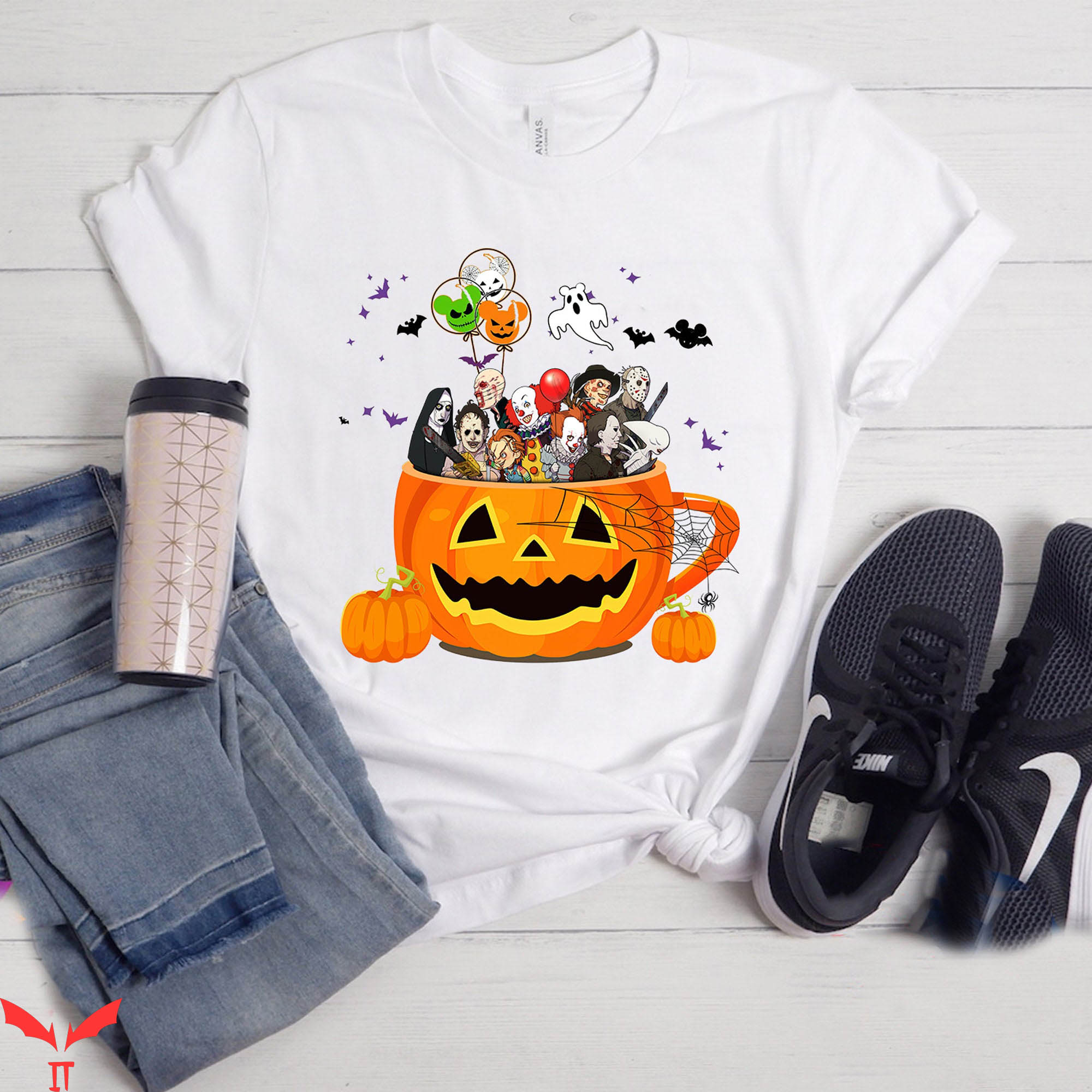 IT Pennywise T-Shirt Horror Movie Halloween Disney Pumpkin