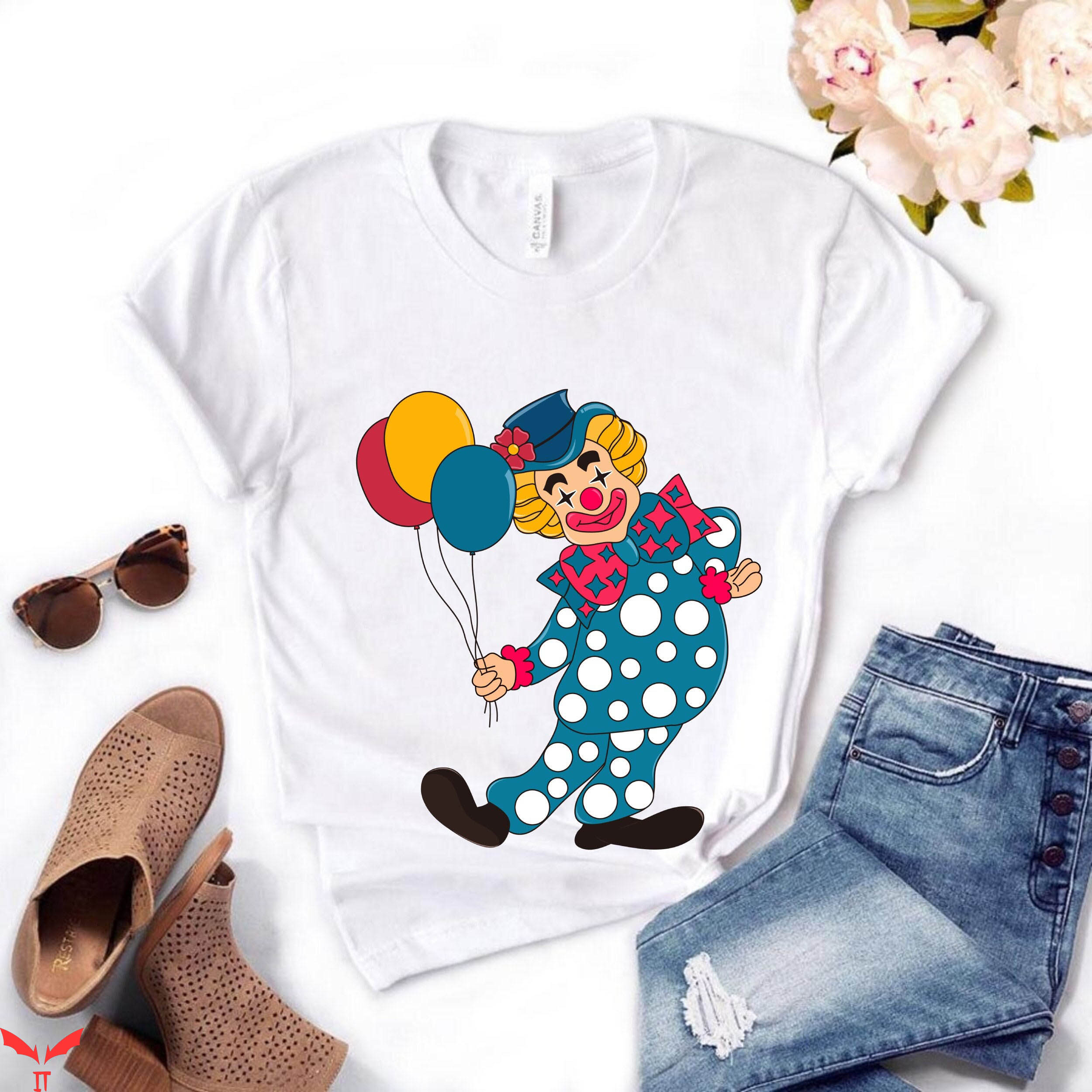 IT The Clown T-Shirt Happy Clown With Colorful Balloons
