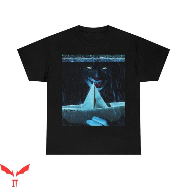 IT The Clown T-Shirt Scary Clown Holding Paper Boat