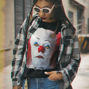 Stephen King IT T-Shirt Only Scary Clown Face Horror Movie
