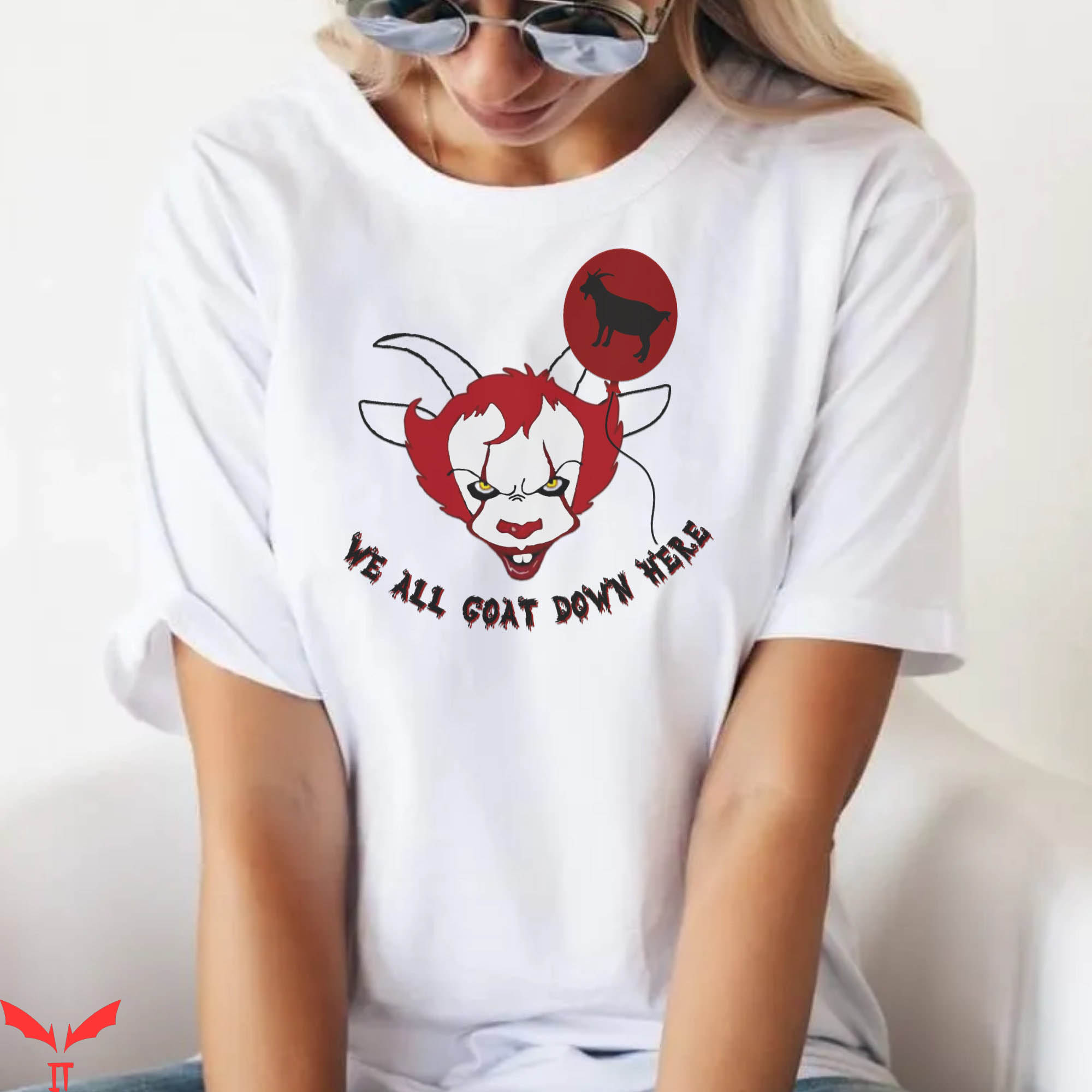 We All Float Down Here T-Shirt Goat Scary Clown IT The Movie