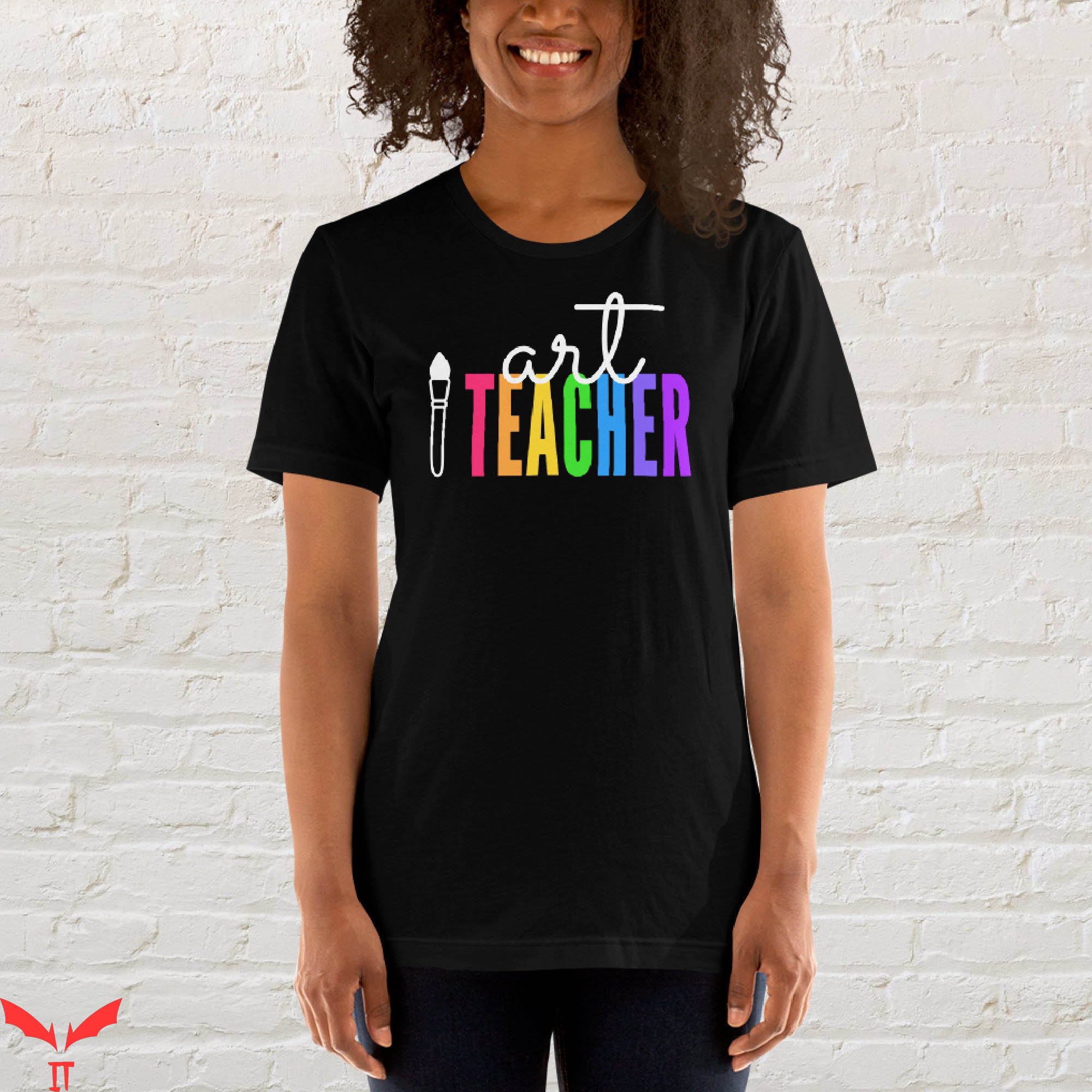 Art Teacher T-Shirt Rainbow Colors Paintbrush Tee Shirt