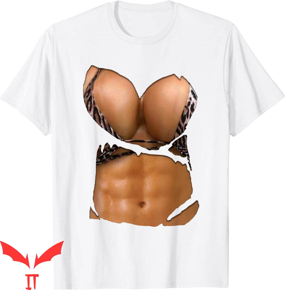 Boobs Out T-Shirt Fake Abs Bikini Body Muscle Six Pack Boobs