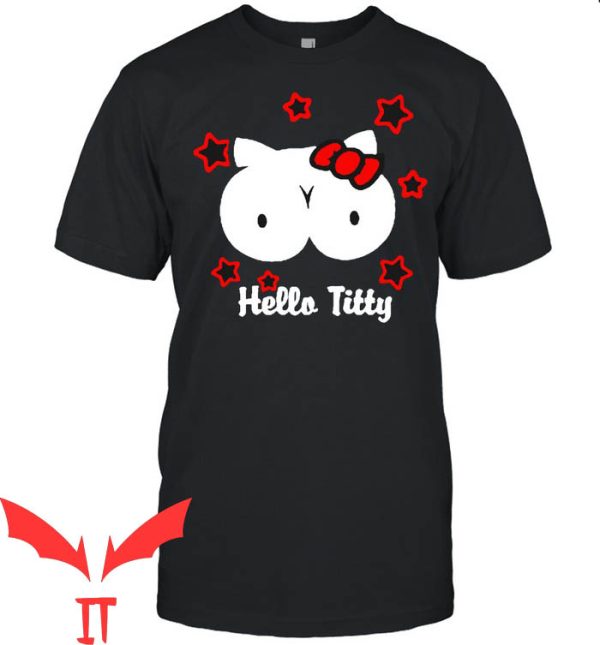 Hello Titties T-Shirt Funny Meme Red Flowers Design Shirt