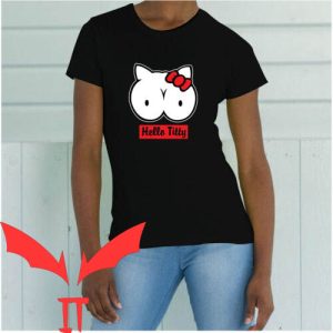 Hello Titties T-Shirt Funny Meme Red Words Design Shirt