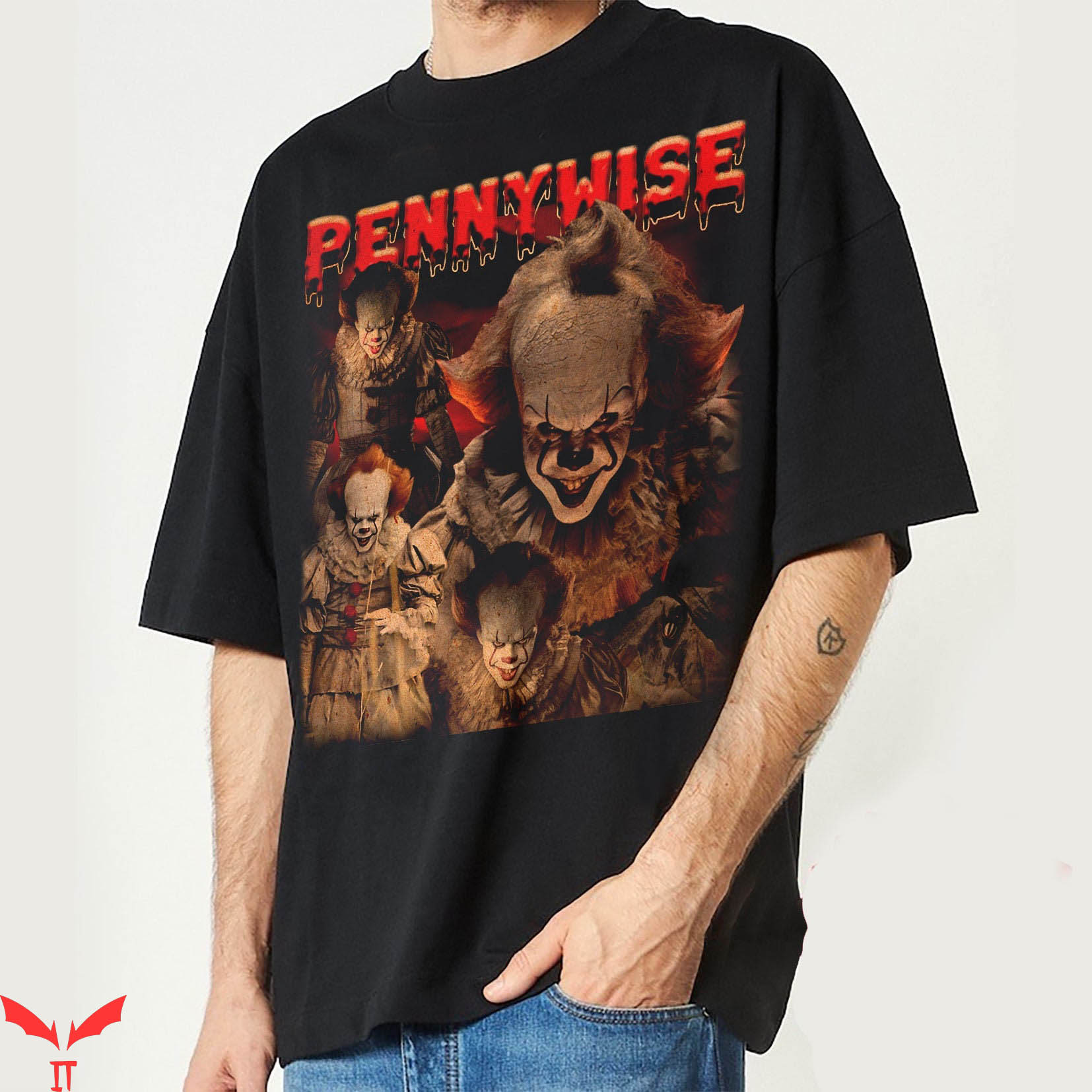 Pennywise Clown T Shirt IT Scary Clown Red Text Horror Movie