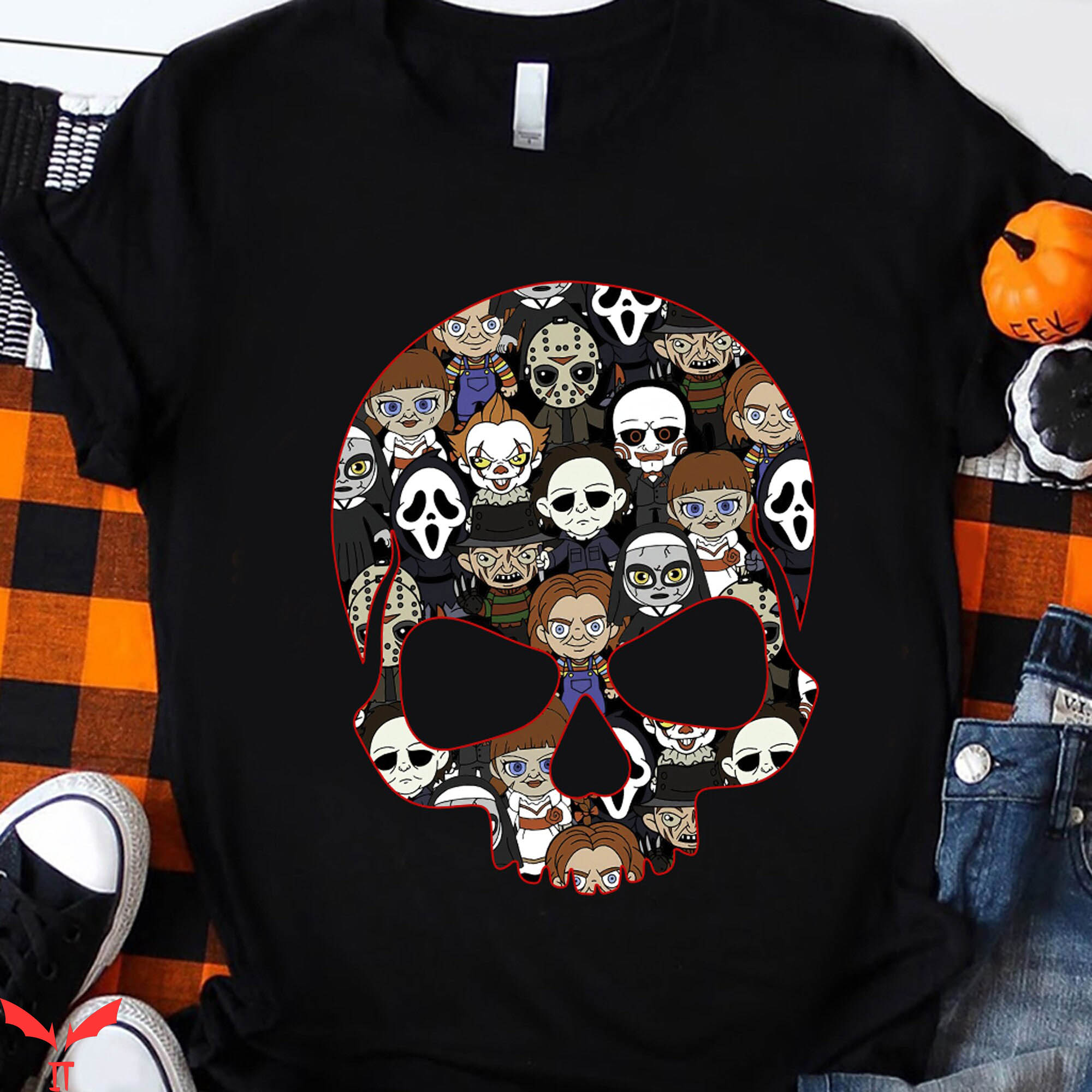 Pennywise Friends T-Shirt Funny Horror Skull Movie Watching