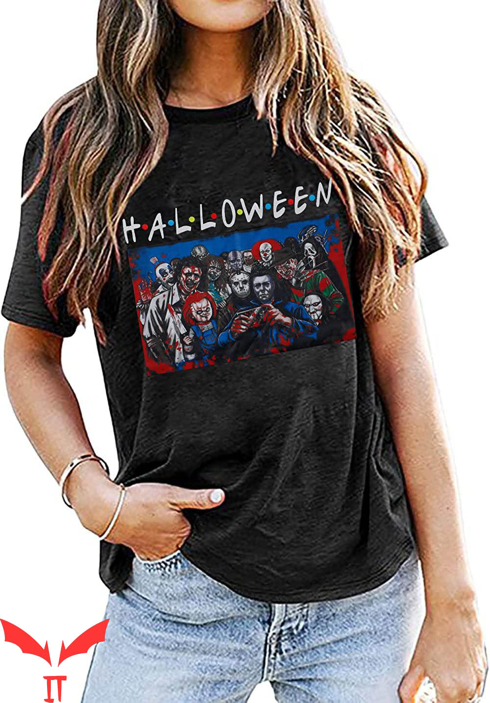 Pennywise Friends T-Shirt Halloween Scary Movie Graphic Tee