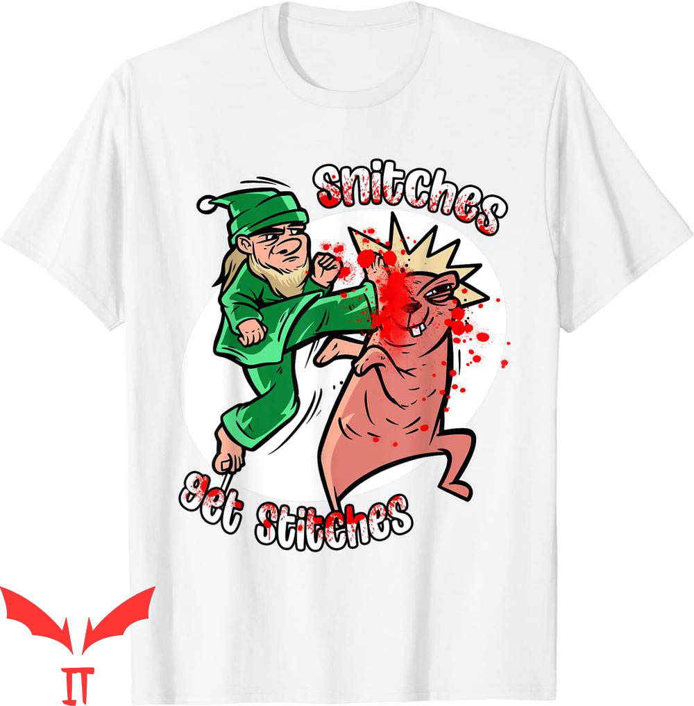 Snitches Get Stitches T-Shirt Splatter Funny Christmas Elf