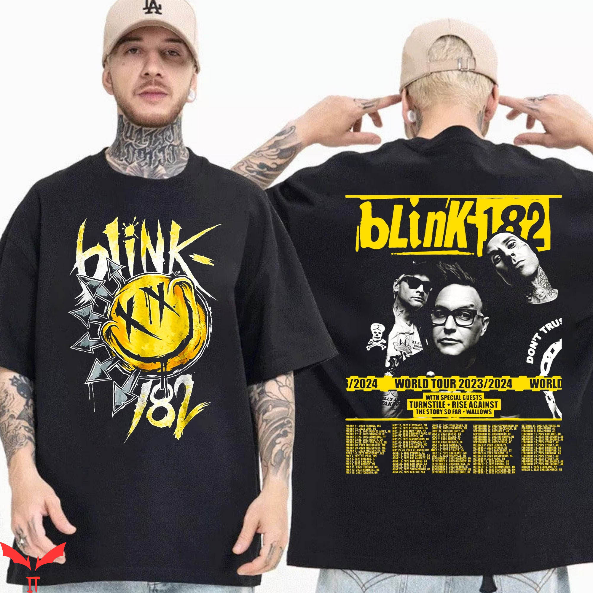 Blink 182 T-Shirt Tour 2023 2024 Fan Arrow Smiley Tee