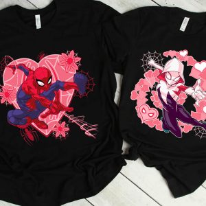 Couple Disney T-Shirt Marvel Spider-Man Hearts And Flowers