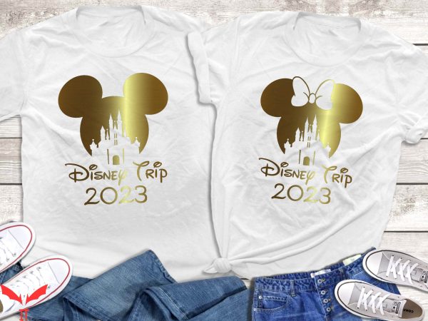 Disney Couple T-Shirt Disney Trip Gold Castle 2023 Couple