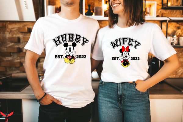 Disney Couple T-Shirt Mickey Hubby Minnie Wifey Honeymoon