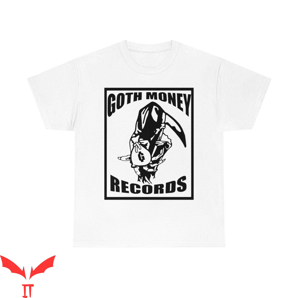 Goth Money Records T-Shirt Grim Reaper Trendy Big Logo Tee