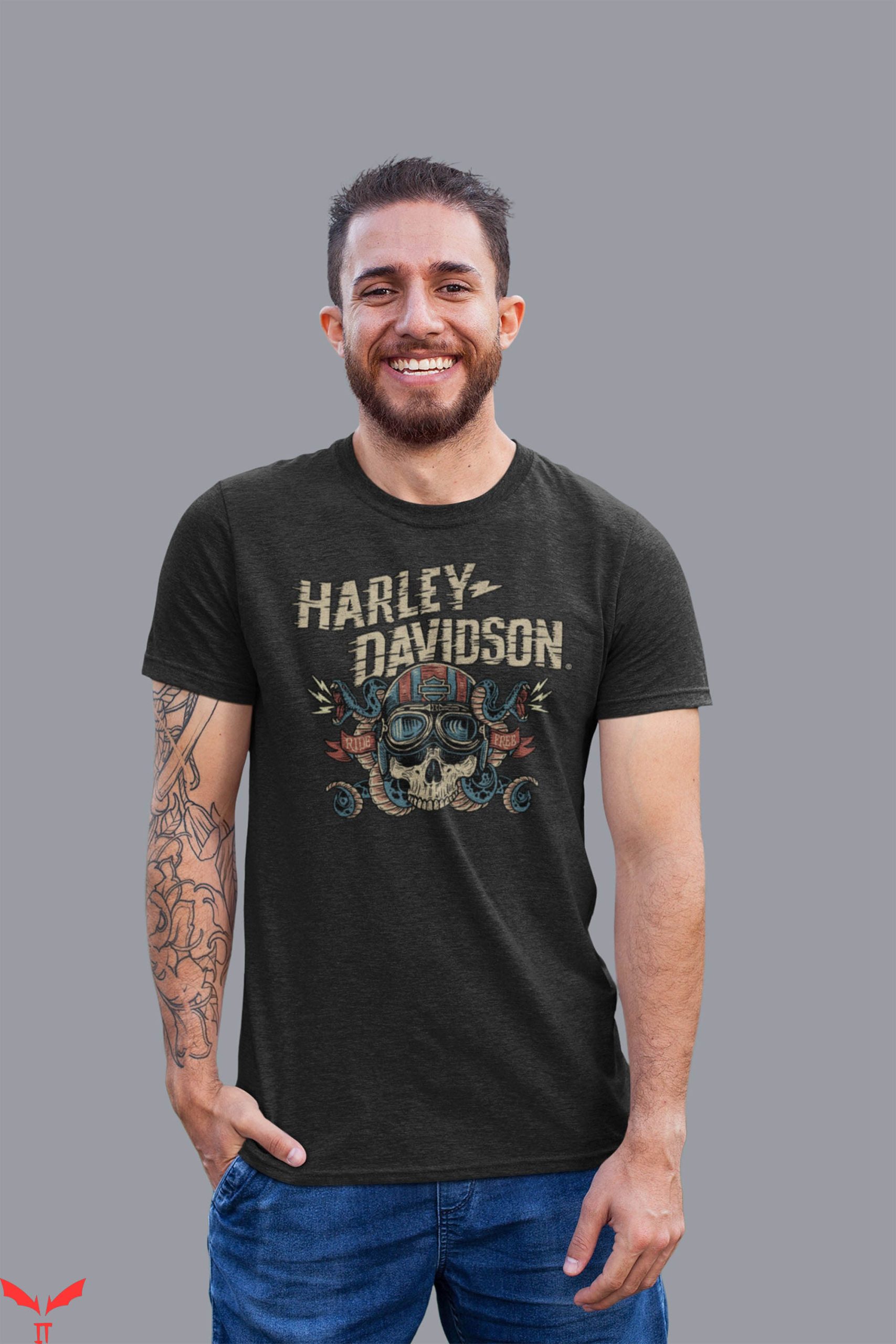 Harley Davidson Vintage T-Shirt Harley Skull Motorcyle Love