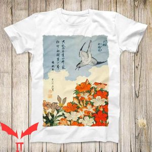Japanese T-Shirt Katsushika Hokusai Cuckoo And Azaleas