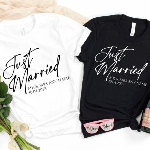 Matching Husband And Wife T-Shirt Just Married Trendy Tee
