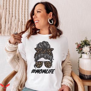 Mom Life T-Shirt Messy Bun Mother’s Day Leopard Tee Shirt