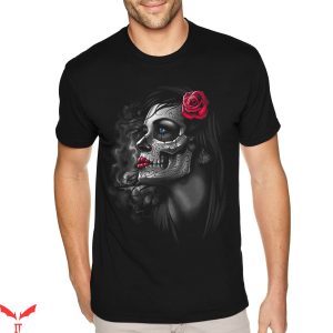 Skull And Roses T-Shirt Los Muertos Red Flowers Mexican