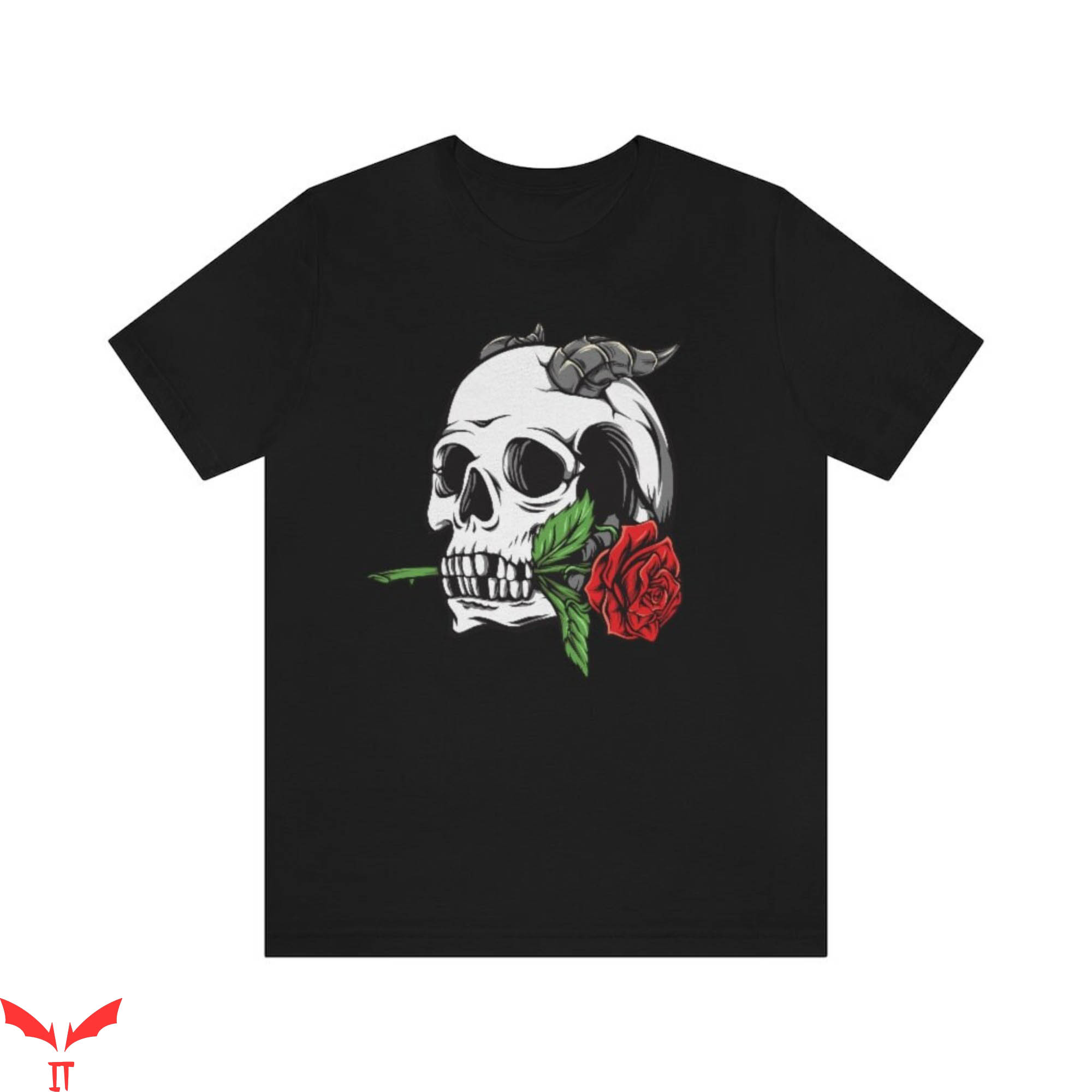 Skull And Roses T-Shirt Skull With Rose Vintage Scary Tee