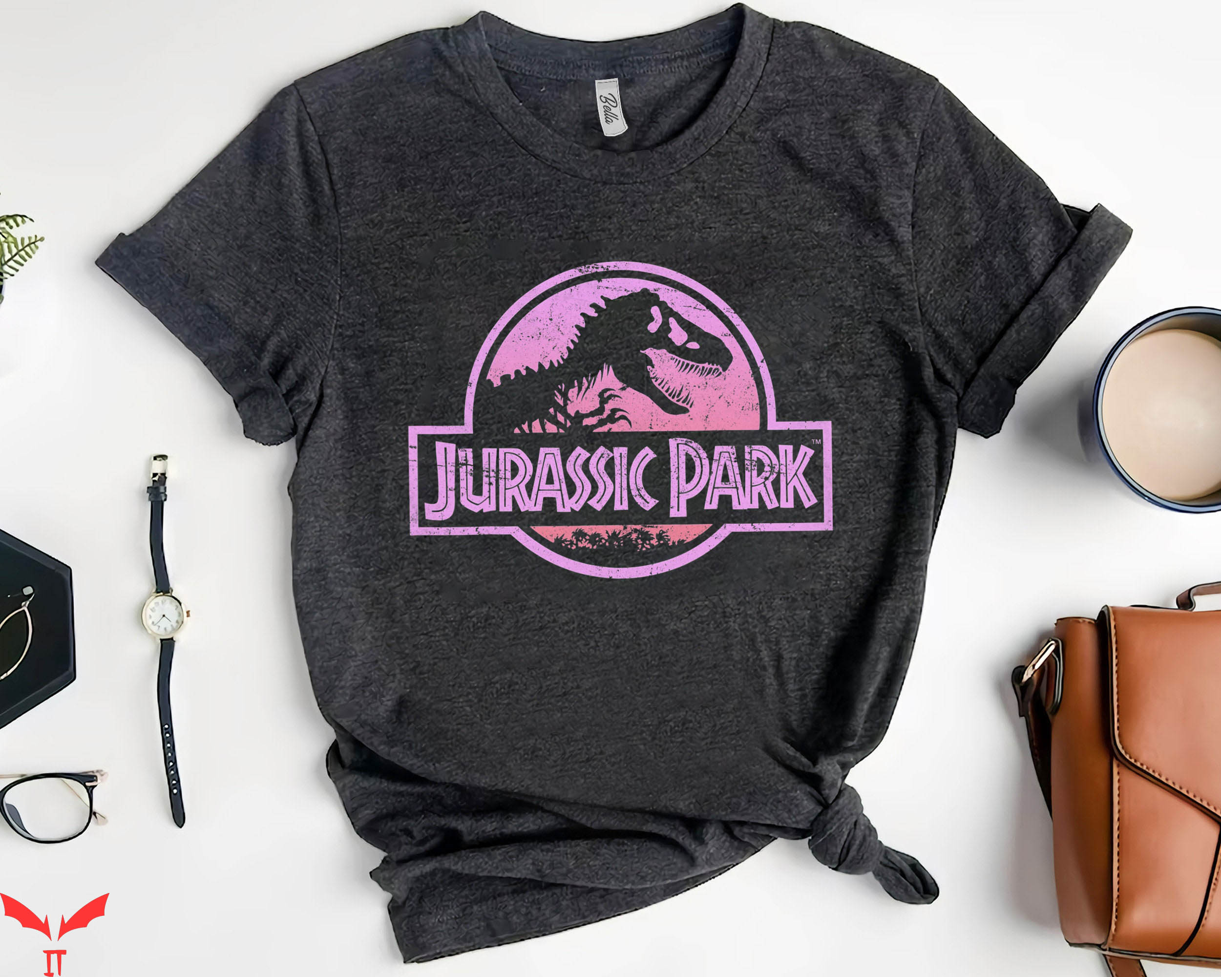 Universal Family T-Shirt Jurassic Park Retro Neon Pink Logo