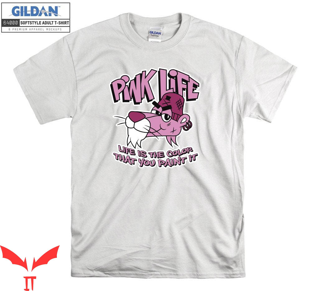 White Pink T-Shirt Pink Life Paint Art Cartoon T shirt