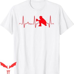 Baseball Catcher T-Shirt Red Baseball Catcher Heartbeat