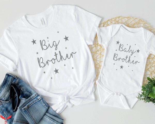 Big Sister Big Brother T-Shirt Grey Stars Matching Sibling