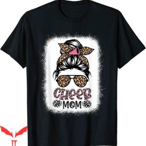Cheer T-Shirt Cheer Mom Leopard Messy Bun Bleached
