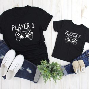 Dad And Me T-Shirt Father And Son Matching Player 1 Player 2