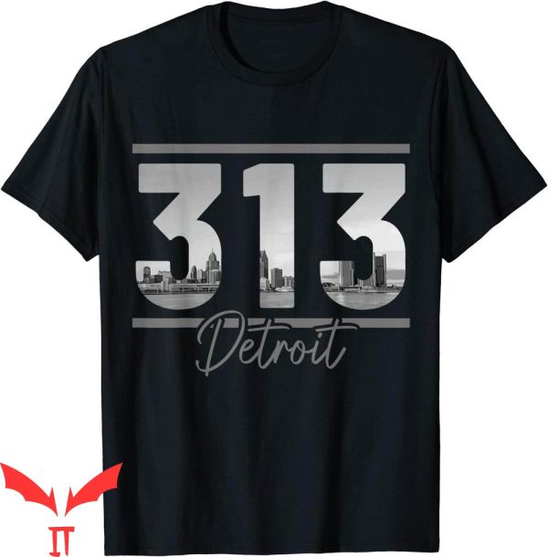 Detroit Lines T-Shirt 313 Area Code Skyline Michigan Vintage