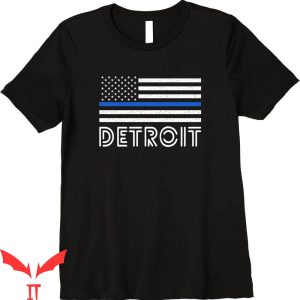 Detroit Lines T-Shirt Thin Blue Line Heart American Flag