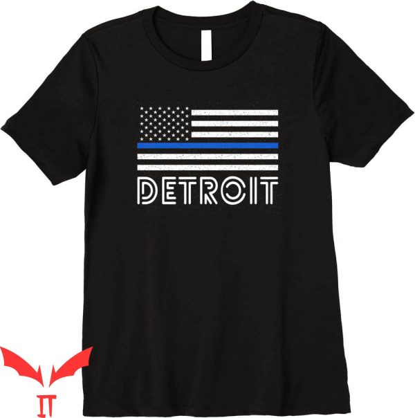 Detroit Lines T-Shirt Thin Blue Line Heart American Flag