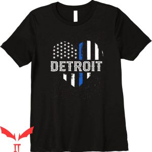 Detroit Lines T-Shirt Thin Blue Line Heart Patriotic Cops