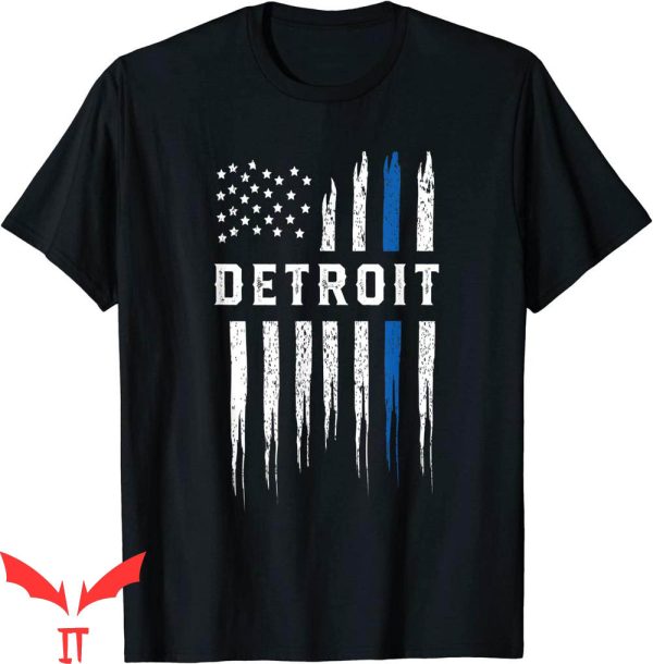 Detroit Lines T-Shirt Thin Blue Line Heart Police Officer