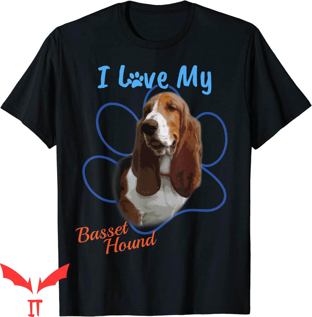 Dog Lover T-Shirt I Love My Basset Hound Best Dog Paw Print