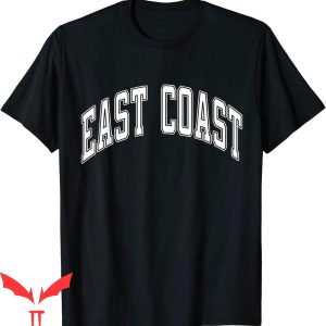 East Coast T Shirt Varsity Style White Text Eastern Seaboard