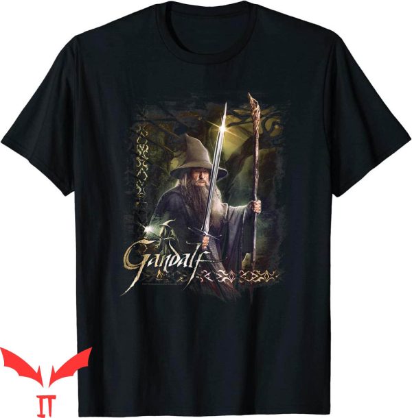 Gandalf T-Shirt Hobbit Gandalf Sword And Staff Trendy Tee