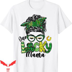Lucky Mama T-Shirt Messy Bun Leopard Green Shamrock Tee