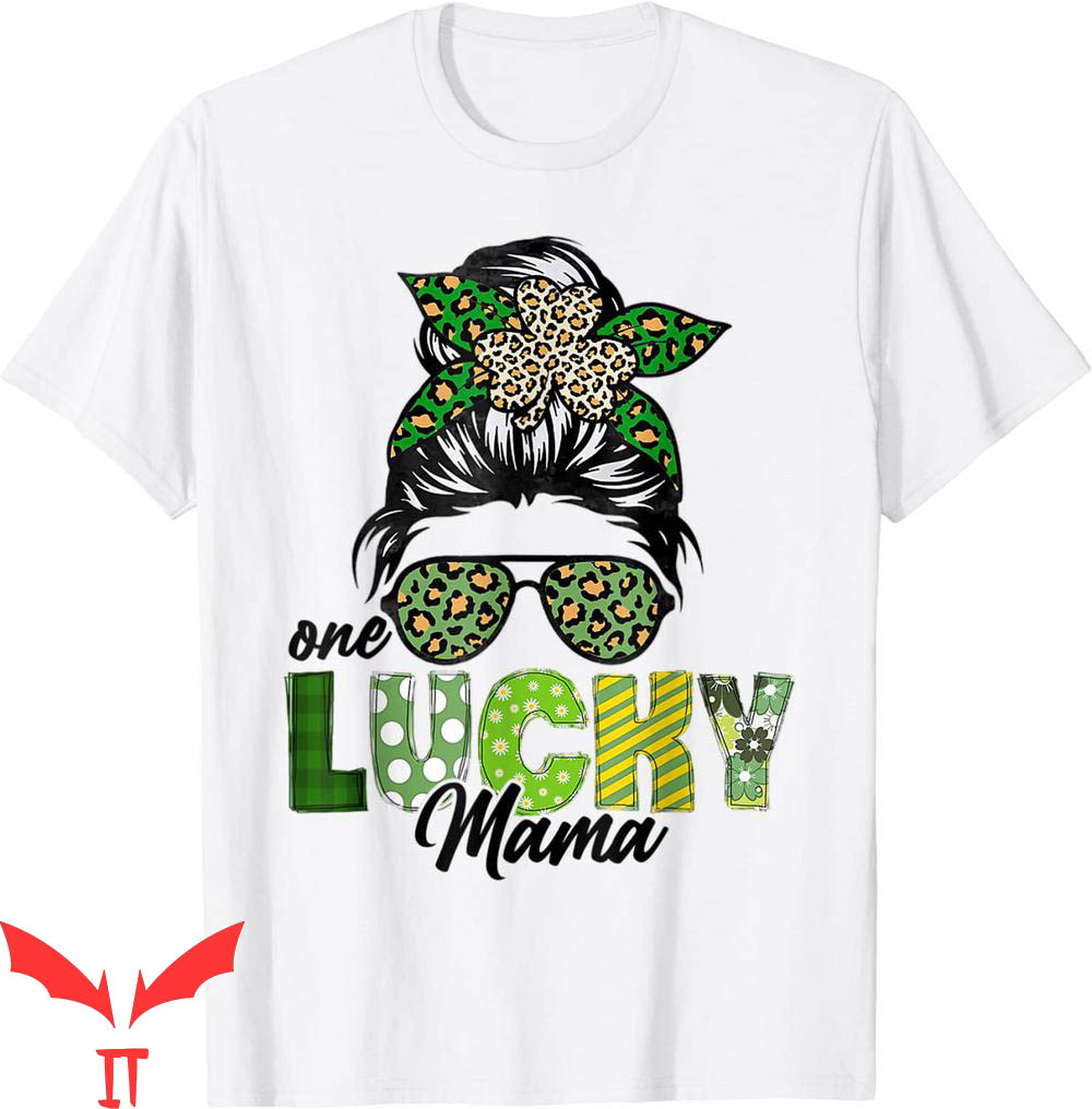 Lucky Mama T-Shirt St. Patrick's Day Messy Bun Leopard Lucky Mama T-Shirt St. Patrick's Day Messy Bun Leopard
