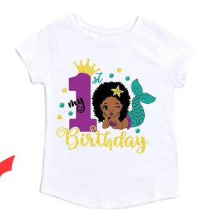 Mermaid Birthday T-Shirt Afro American 1st Bday Party