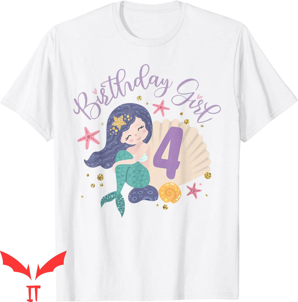 Mermaid Birthday T-Shirt Happy Birthday 4 Years Old Tee