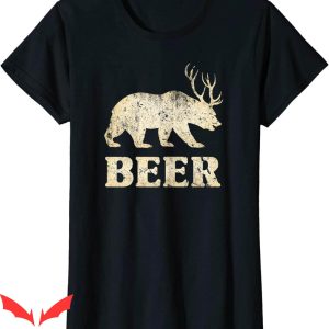 Womens Beer T-Shirt Vintage Bear Deer Funny Beer T-Shirt