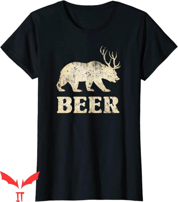 Womens Beer T-Shirt Vintage Bear Deer Funny Beer T-Shirt