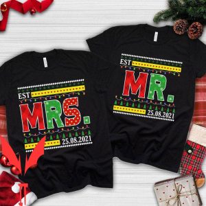 Mr And Mrs T-Shirt Christmas For Matching Couple Married